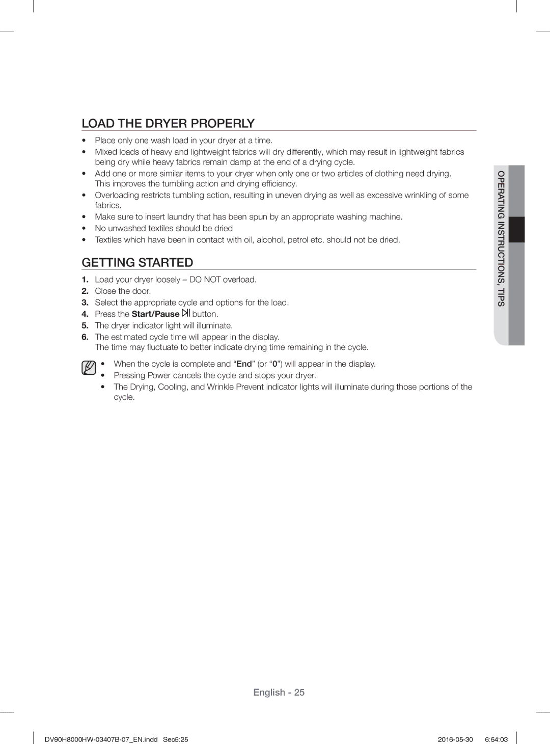 Samsung DV80H8100HW/EE, DV90H8000HW/EE manual Load the Dryer Properly, Getting Started 