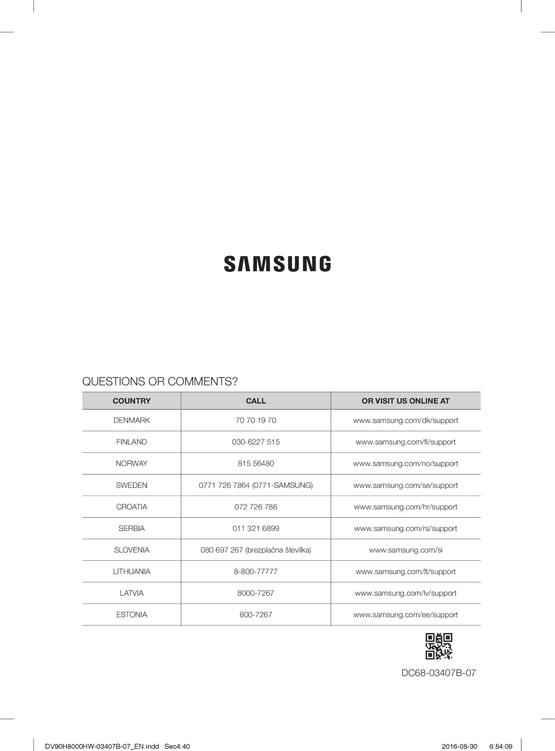 Samsung DV90H8000HW/EE, DV80H8100HW/EE manual Questions or COMMENTS? 