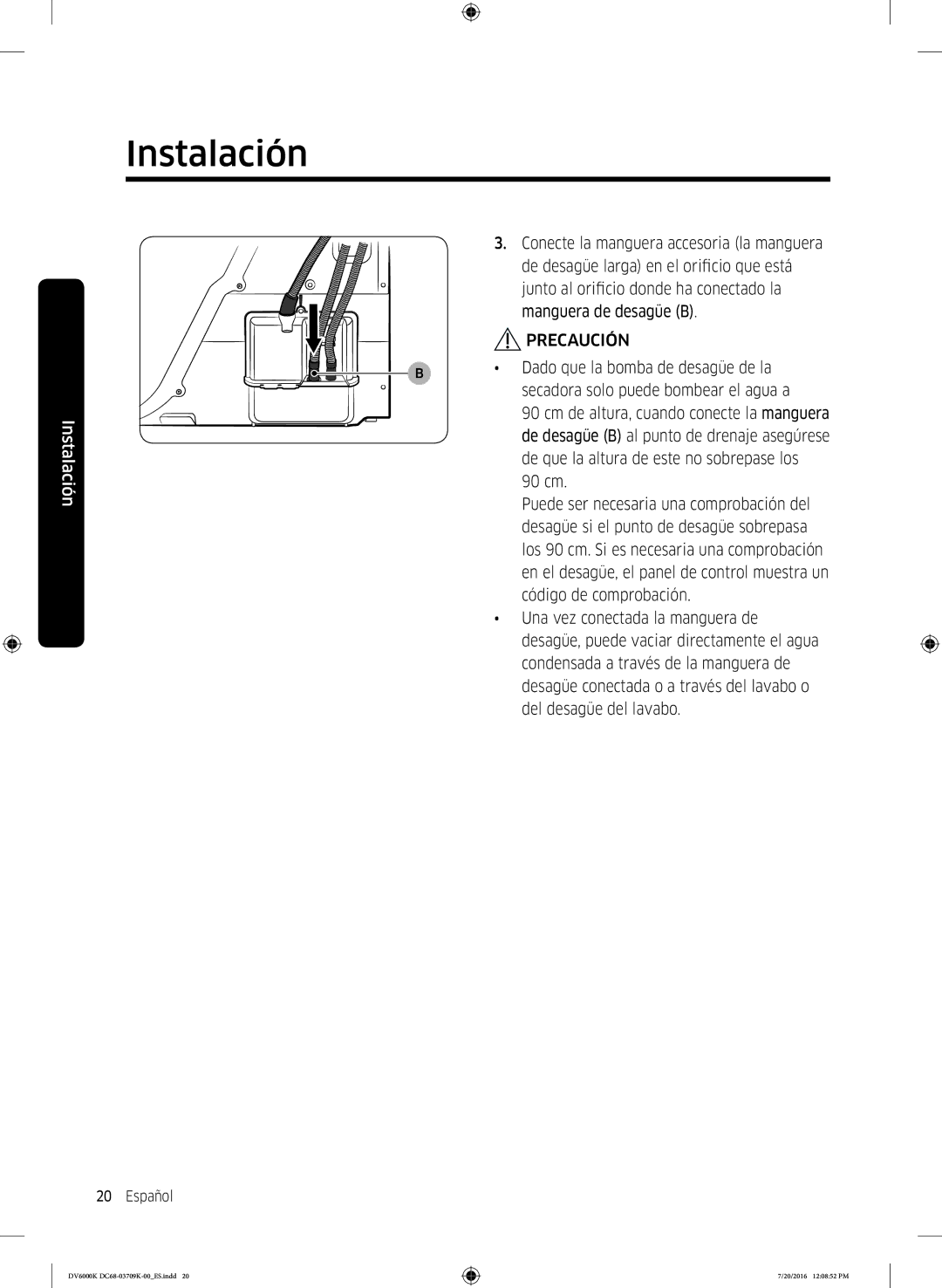 Samsung DV90K6000CW/EC manual Precaución 