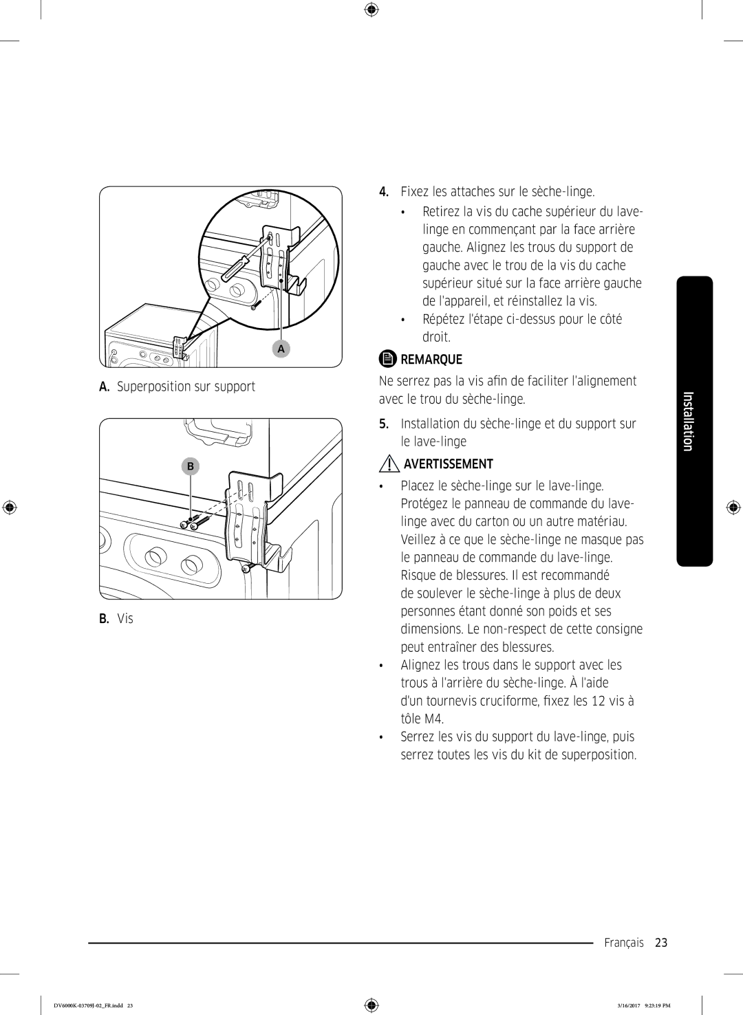 Samsung DV80K6010CW/EF, DV90K6000CW/EF manual Répétez létape ci-dessus pour le côté droit 