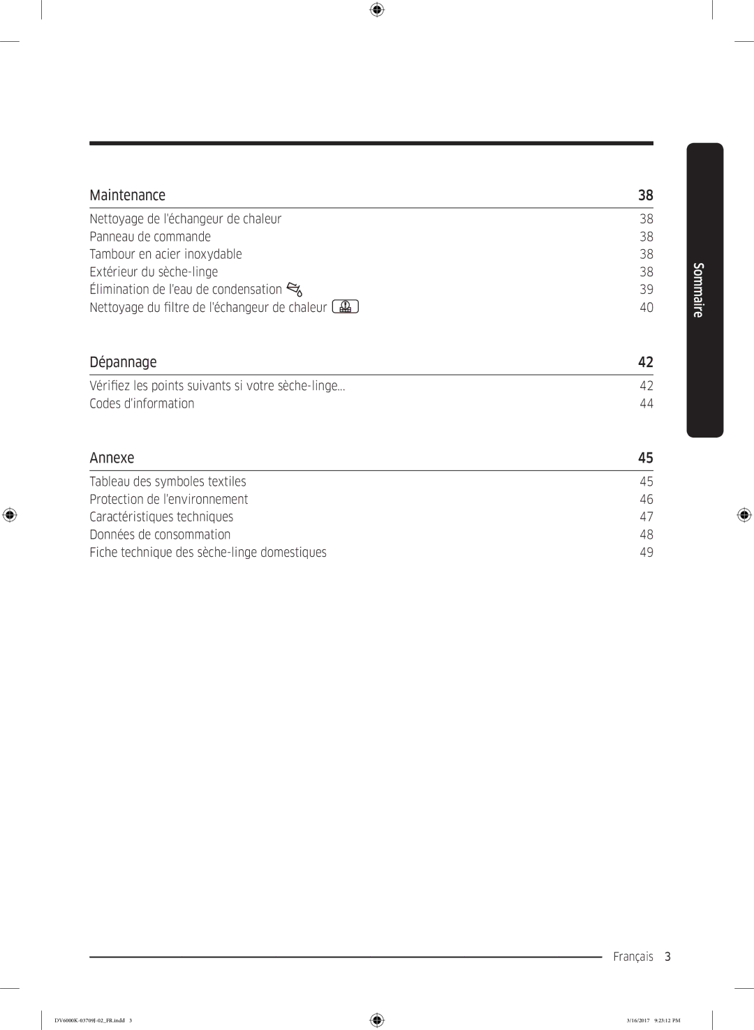 Samsung DV80K6010CW/EF, DV90K6000CW/EF manual Maintenance, Dépannage, Annexe 