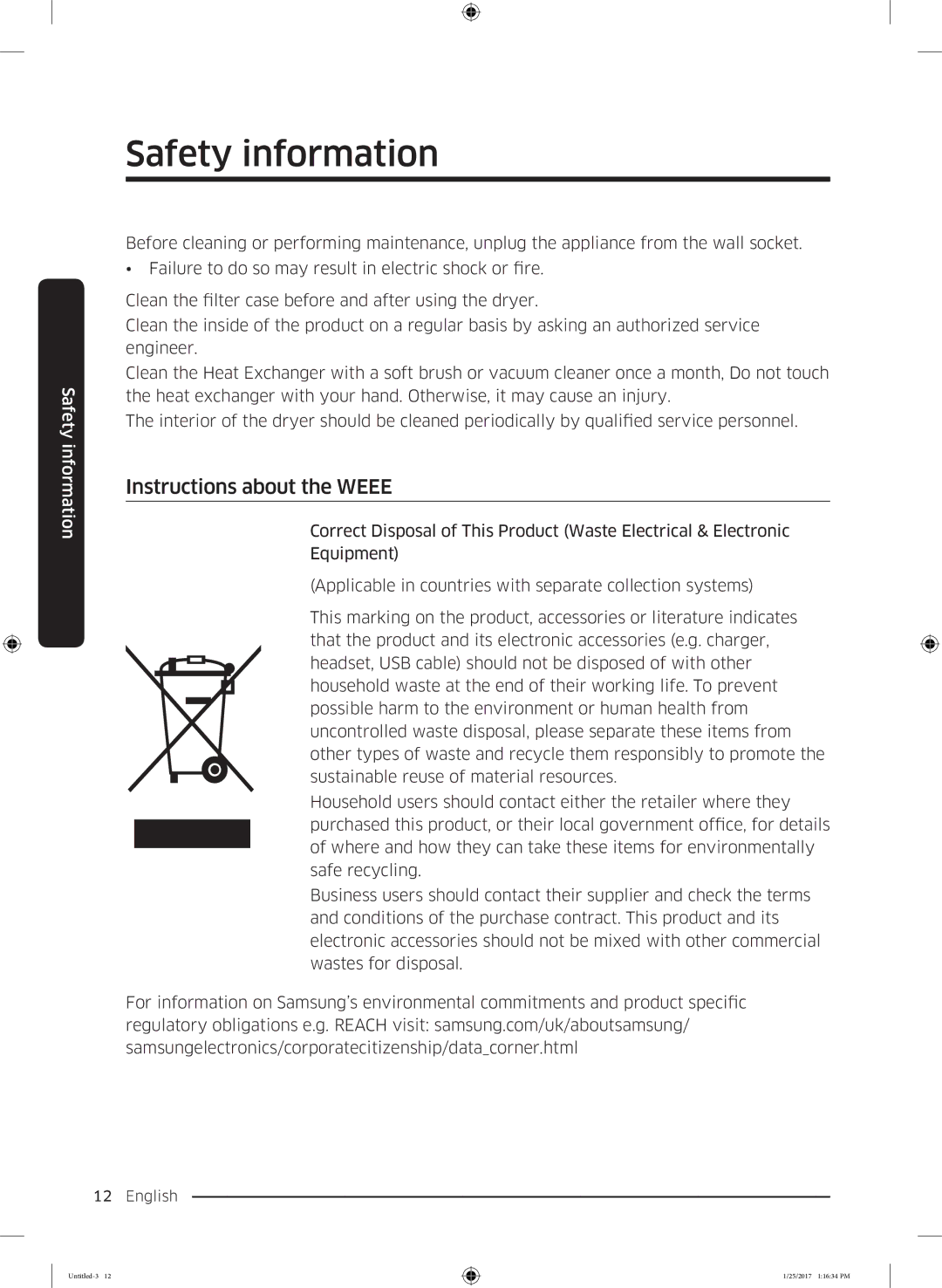 Samsung DV90M6200CW/ET manual Instructions about the Weee 