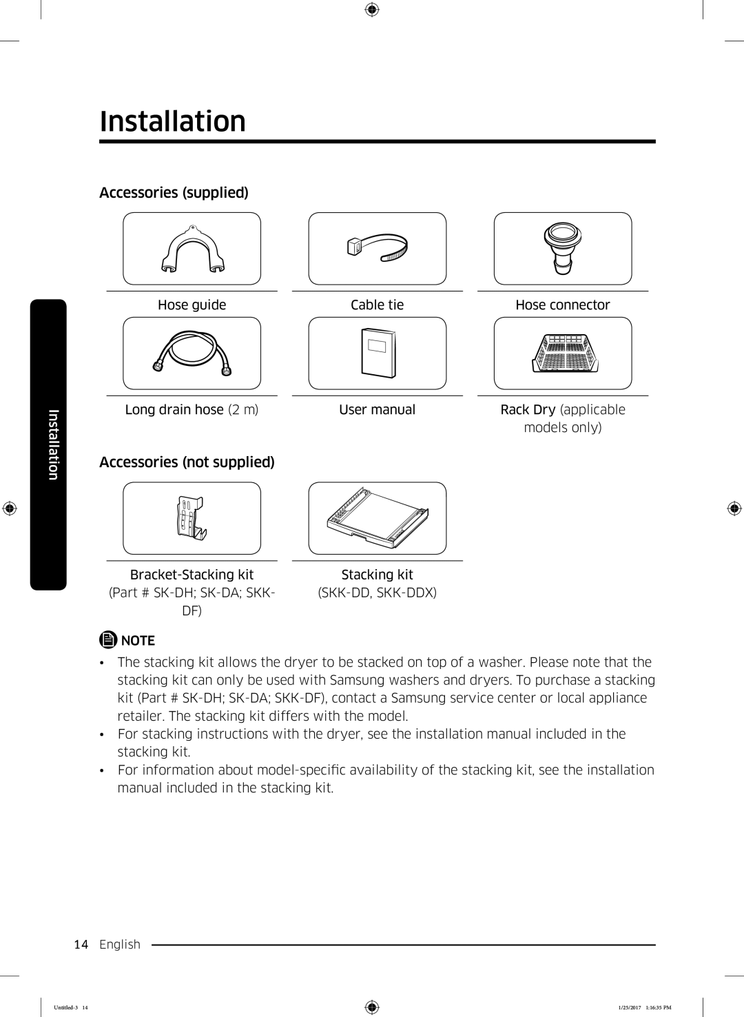 Samsung DV90M6200CW/ET manual Accessories supplied, Accessories not supplied 