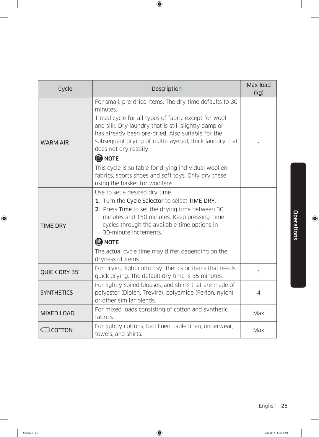 Samsung DV90M6200CW/ET manual Synthetics 