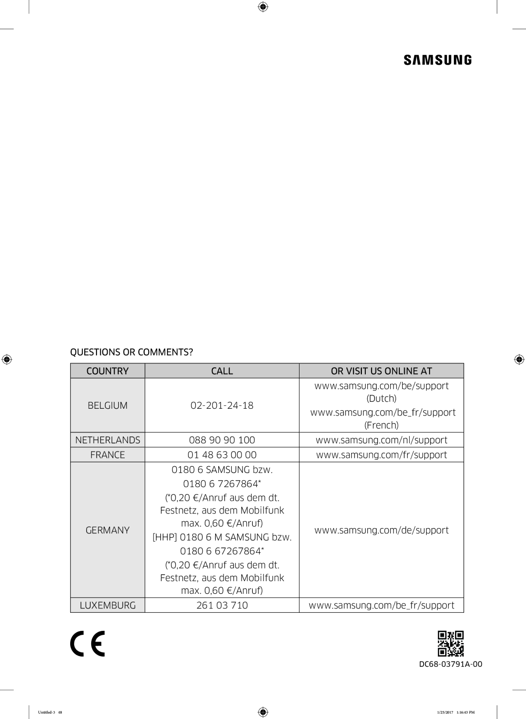 Samsung DV90M6200CW/ET manual Luxemburg 