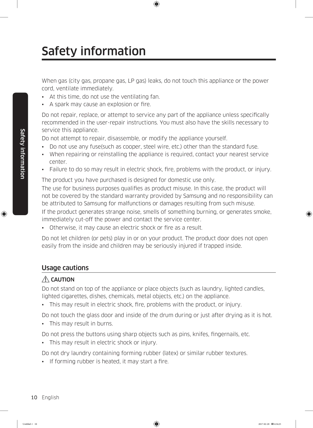 Samsung DV90M6200EW/EE manual Usage cautions 