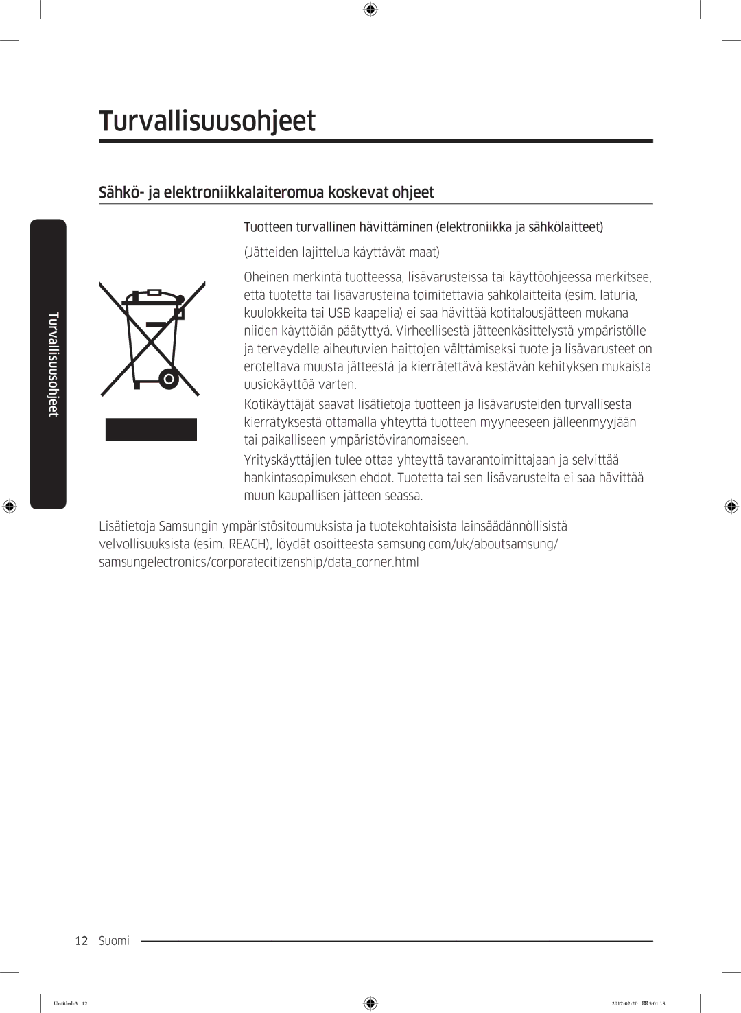 Samsung DV90M6200EW/EE manual Sähkö- ja elektroniikkalaiteromua koskevat ohjeet 