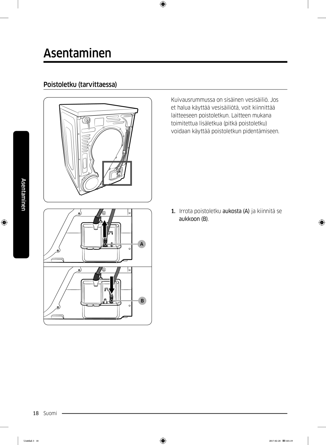 Samsung DV90M6200EW/EE manual Poistoletku tarvittaessa 