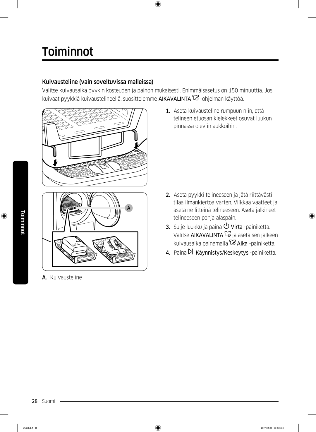 Samsung DV90M6200EW/EE manual Kuivausteline vain soveltuvissa malleissa 