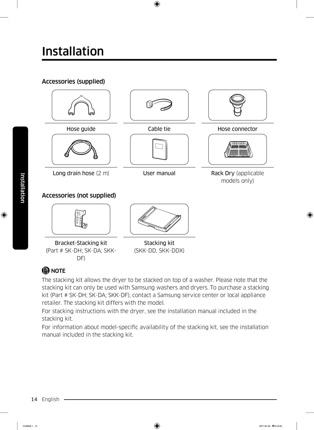 Samsung DV90M6200EW/EE manual Accessories supplied, Accessories not supplied, Skk-Dd, Skk-Ddx 