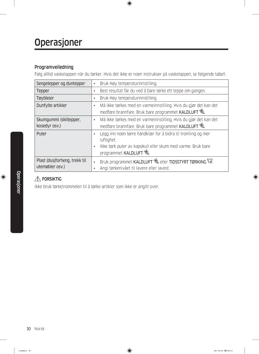 Samsung DV90M6200EW/EE manual Programveiledning 