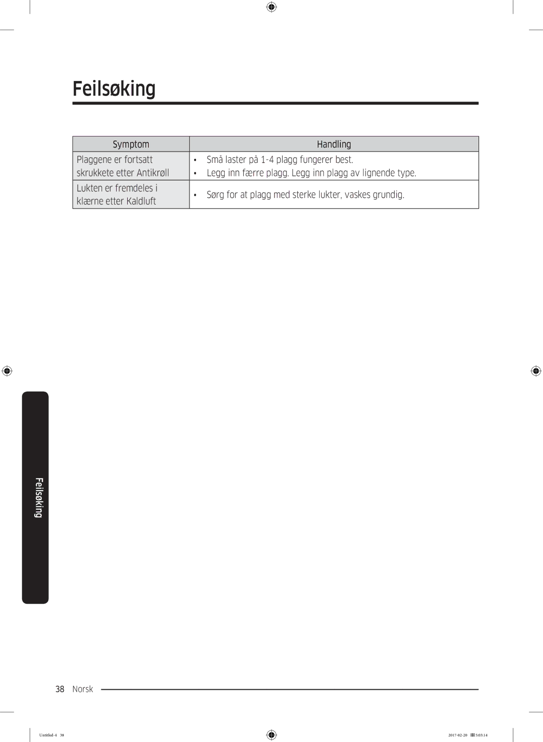 Samsung DV90M6200EW/EE manual Feilsøking 