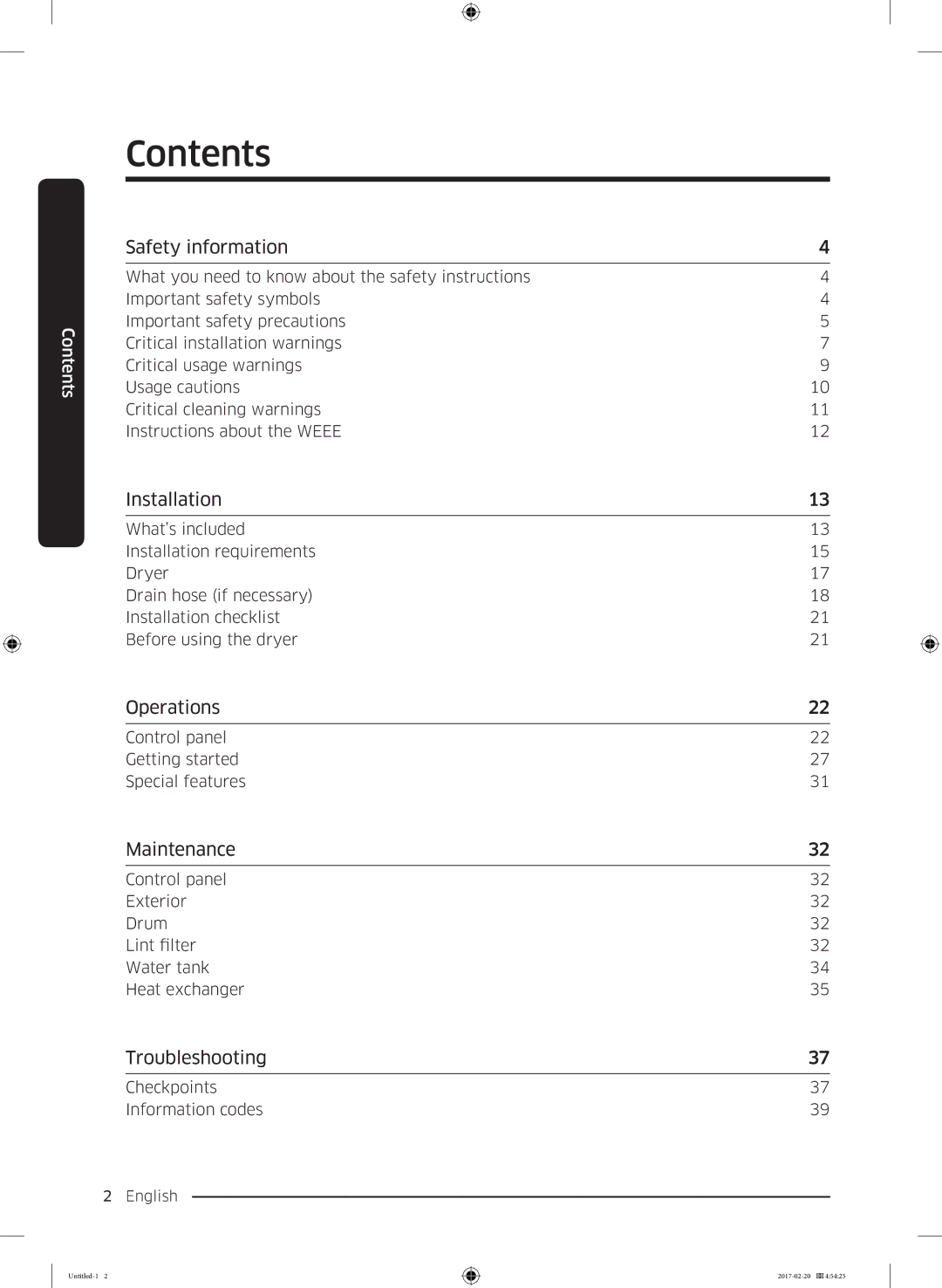 Samsung DV90M6200EW/EE manual Contents 