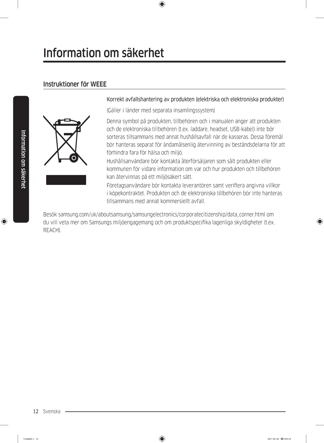 Samsung DV90M6200EW/EE manual Instruktioner för Weee 