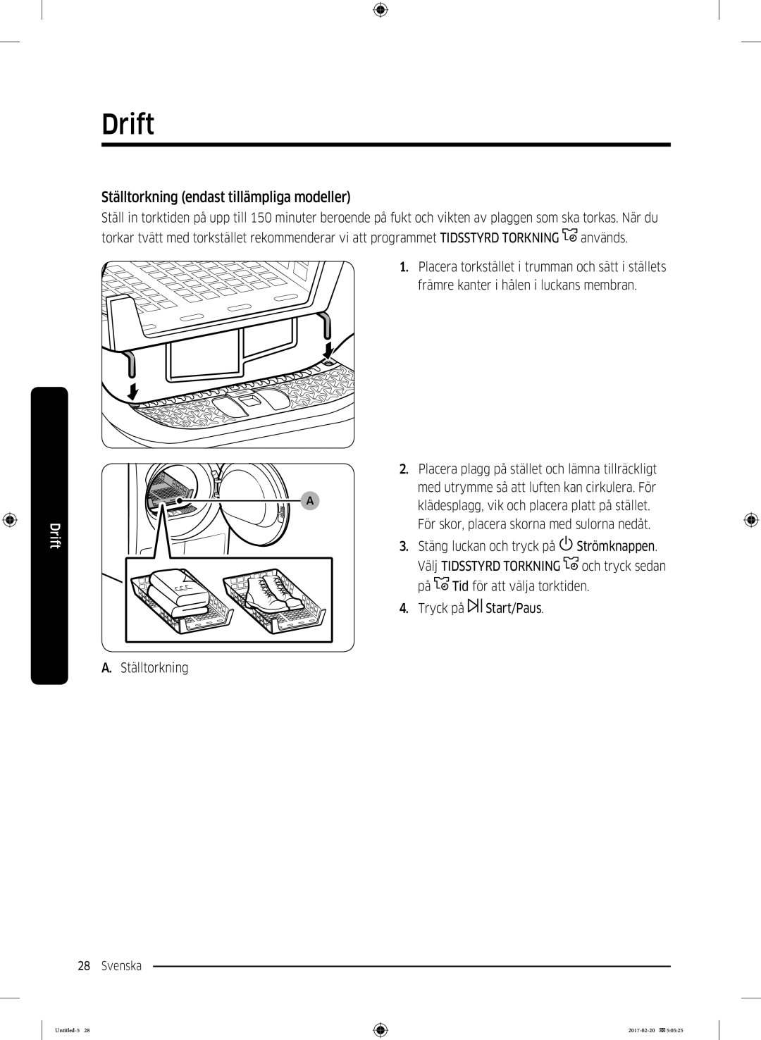 Samsung DV90M6200EW/EE manual Ställtorkning endast tillämpliga modeller 