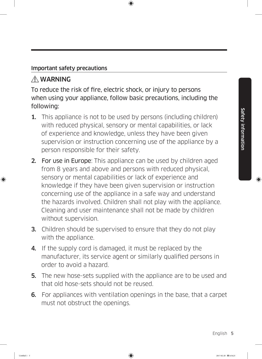 Samsung DV90M6200EW/EE manual Important safety precautions 