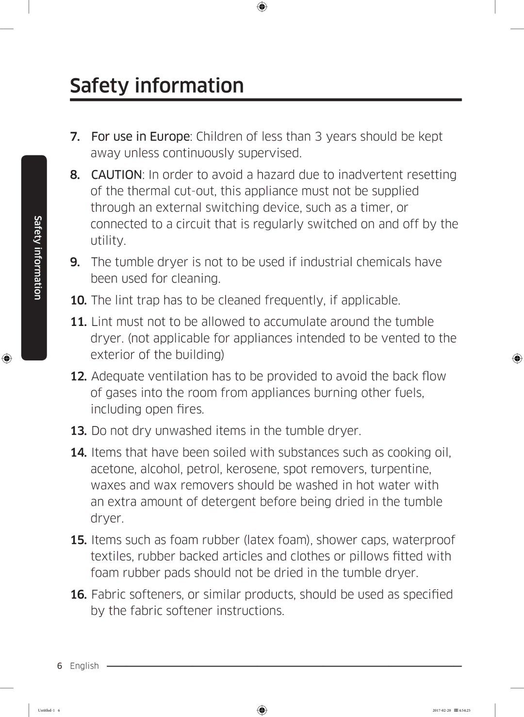 Samsung DV90M6200EW/EE manual Safety information 