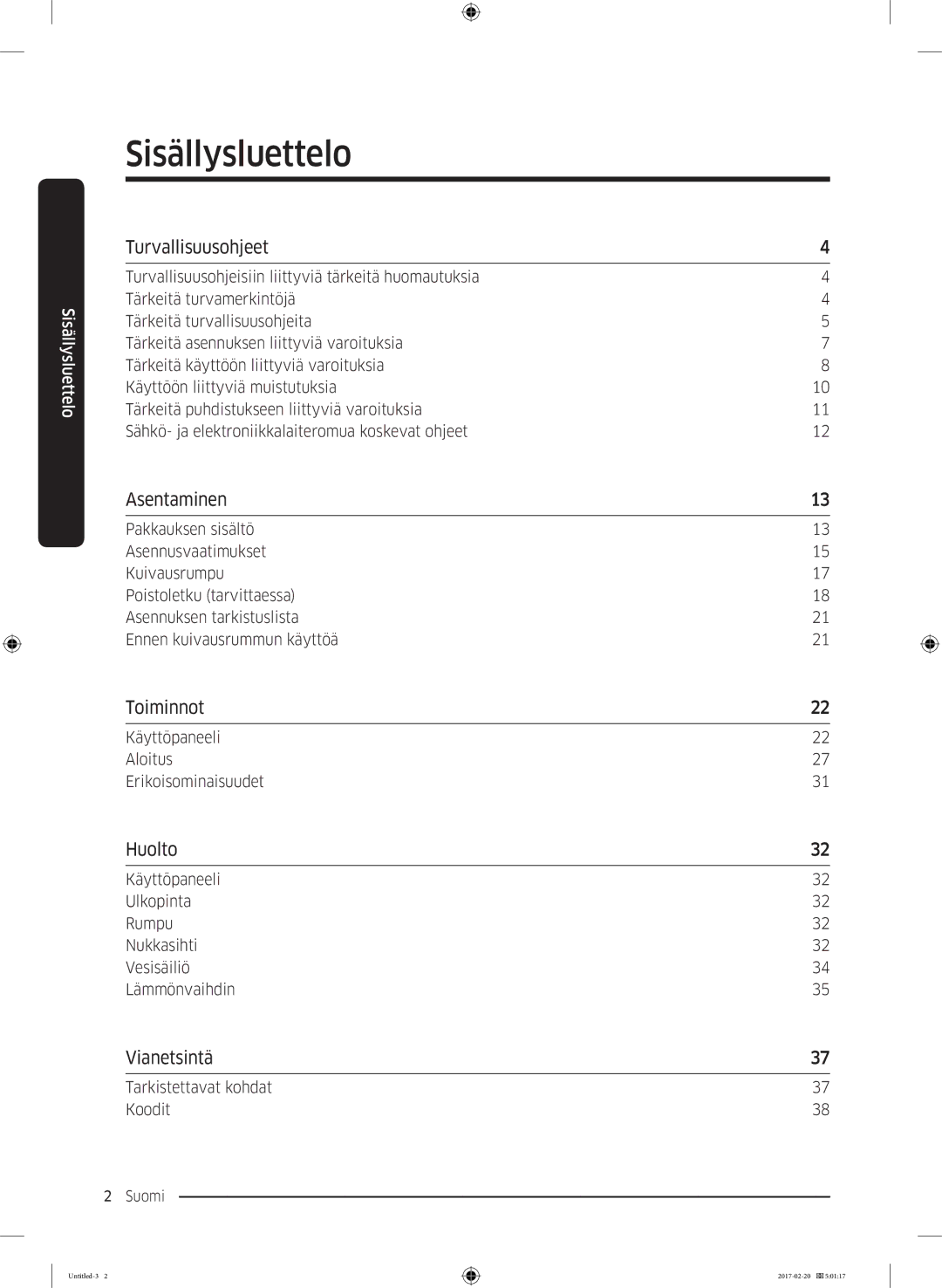 Samsung DV90M6200EW/EE manual Sisällysluettelo 