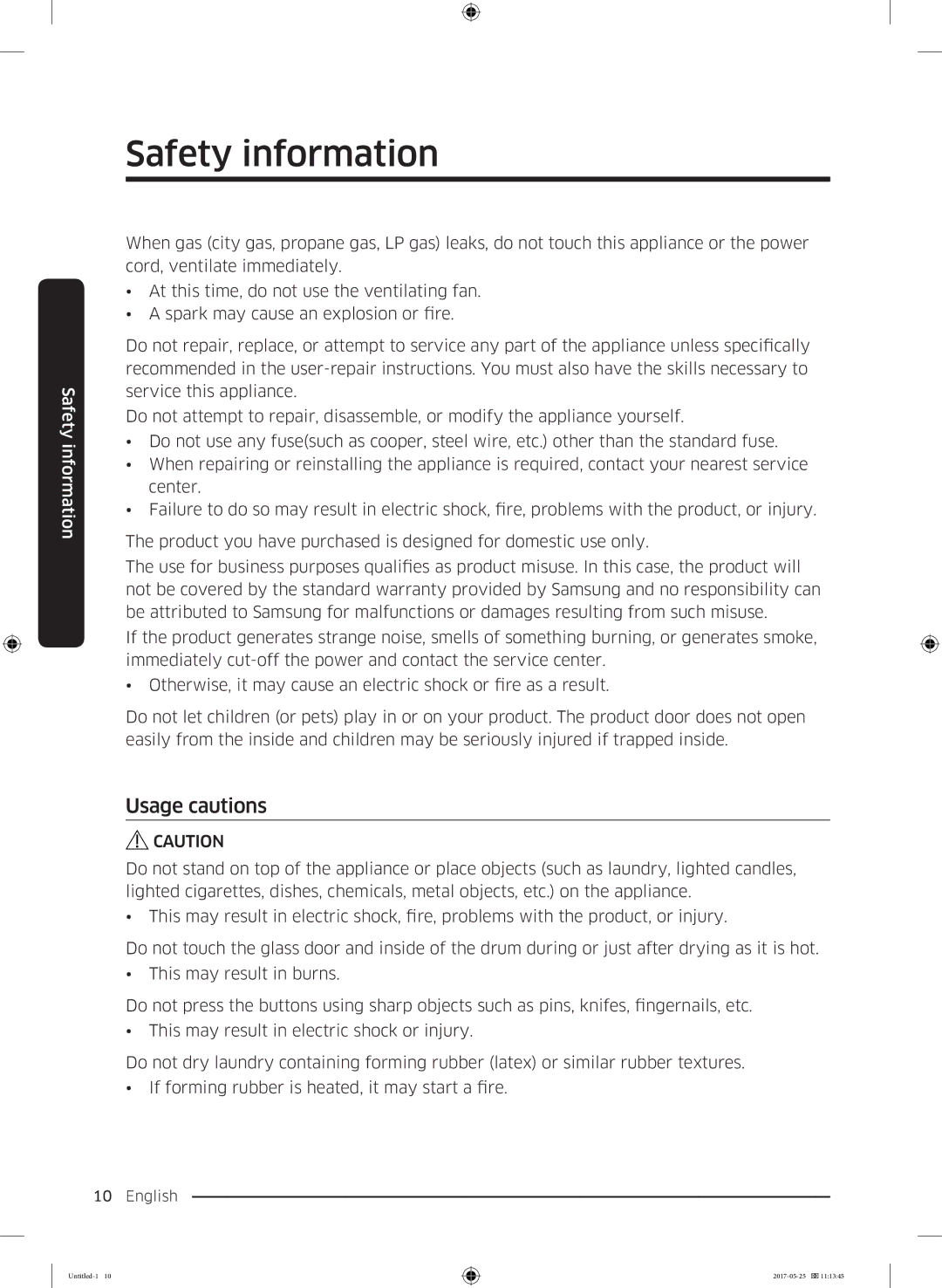 Samsung DV90M8204AW/EE manual Usage cautions 