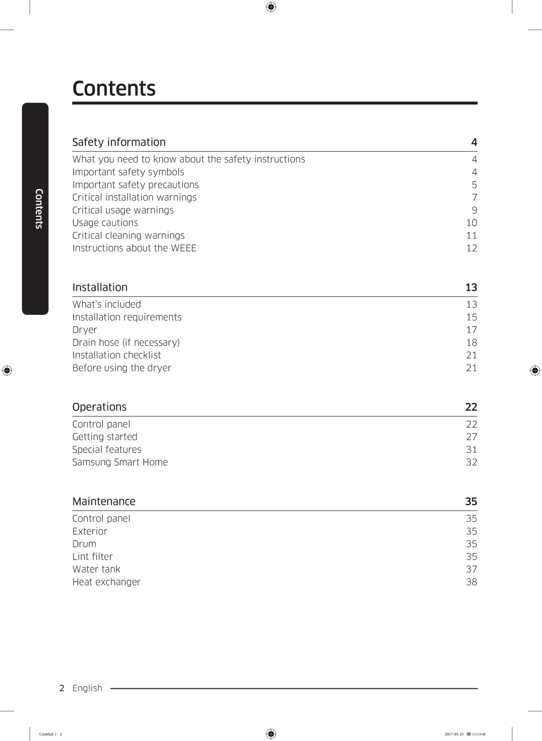 Samsung DV90M8204AW/EE manual Contents 