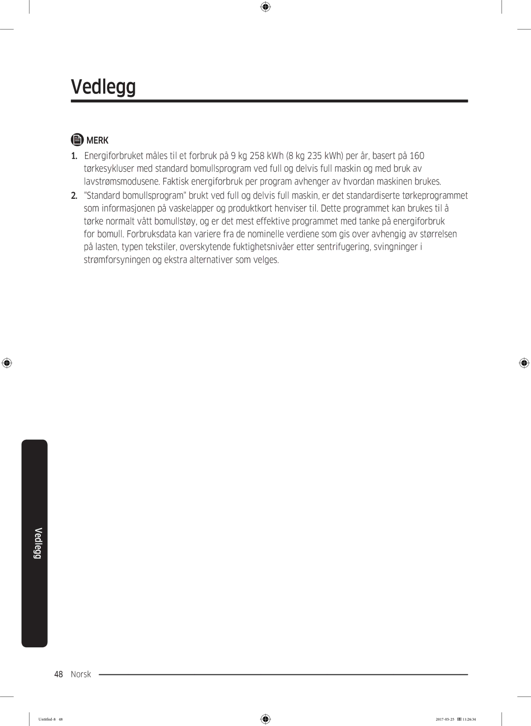 Samsung DV90M8204AW/EE manual Vedlegg 