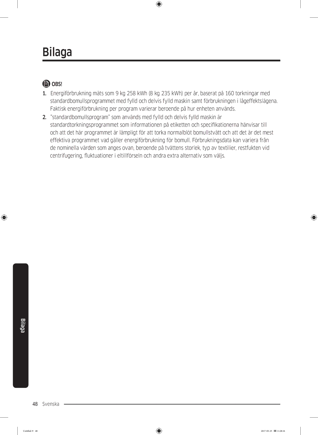 Samsung DV90M8204AW/EE manual Obs 