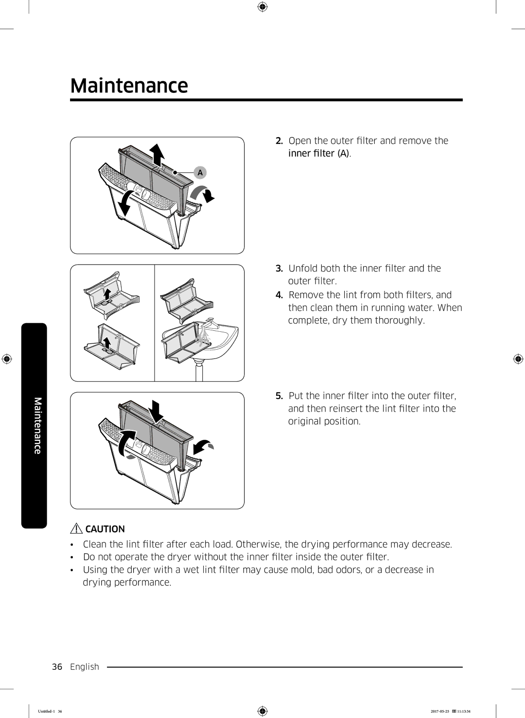 Samsung DV90M8204AW/EE manual Maintenance 