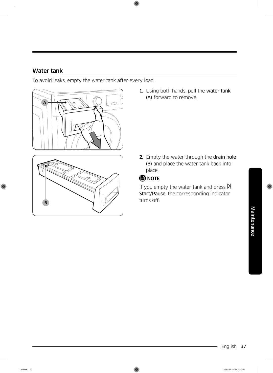 Samsung DV90M8204AW/EE manual Water tank 