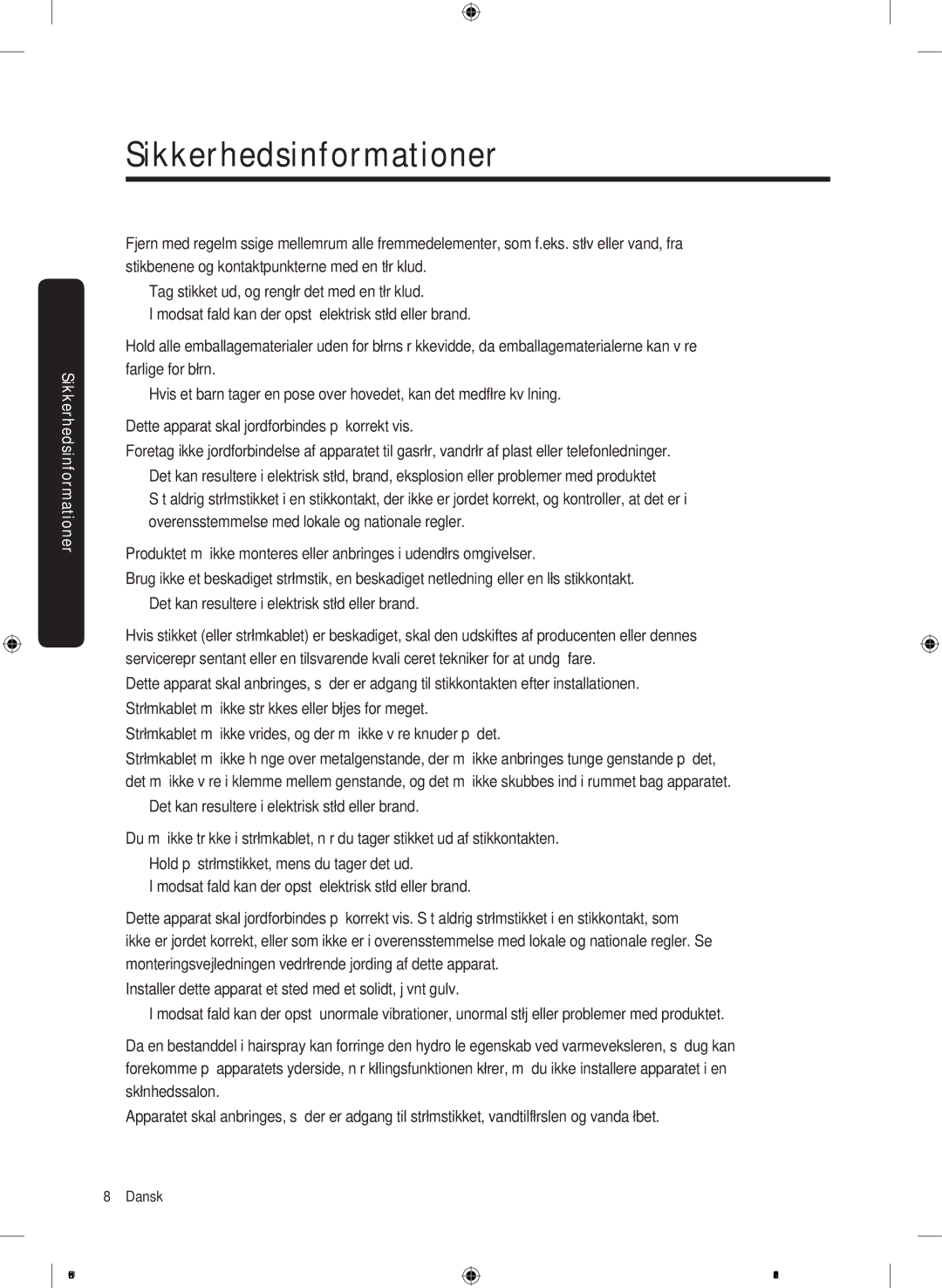 Samsung DV90M8204AW/EE manual Sikkerhedsinformationer 