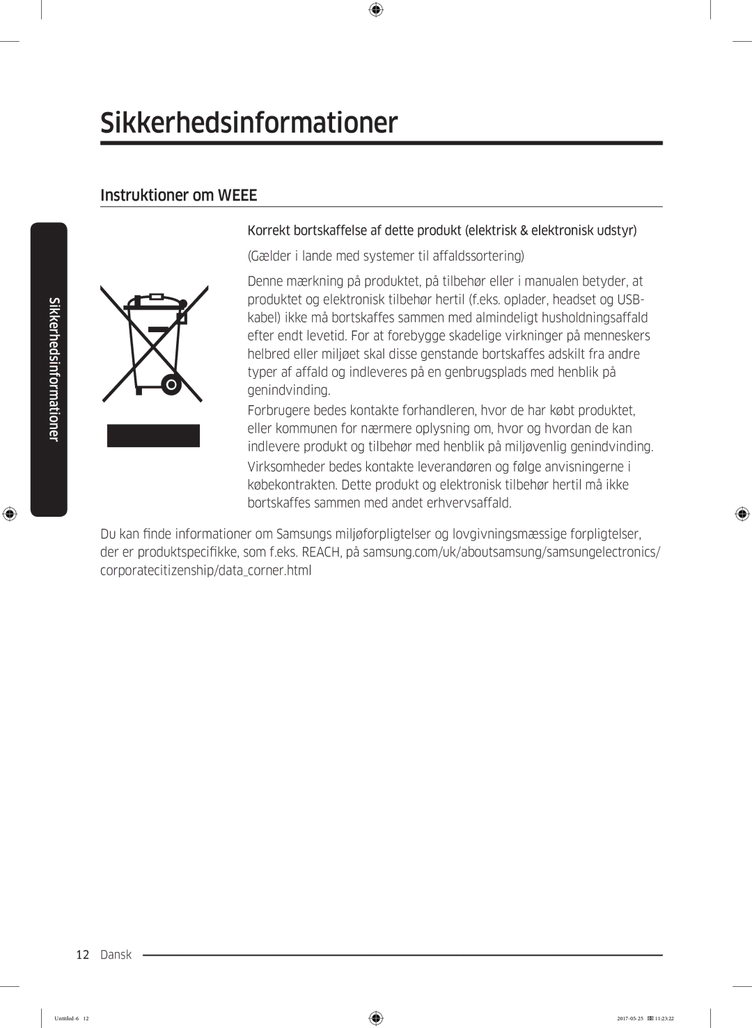 Samsung DV90M8204AW/EE manual Instruktioner om Weee 