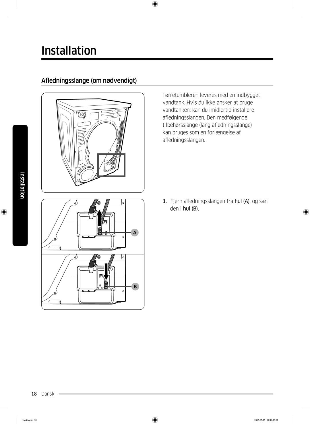 Samsung DV90M8204AW/EE manual Afledningsslange om nødvendigt 