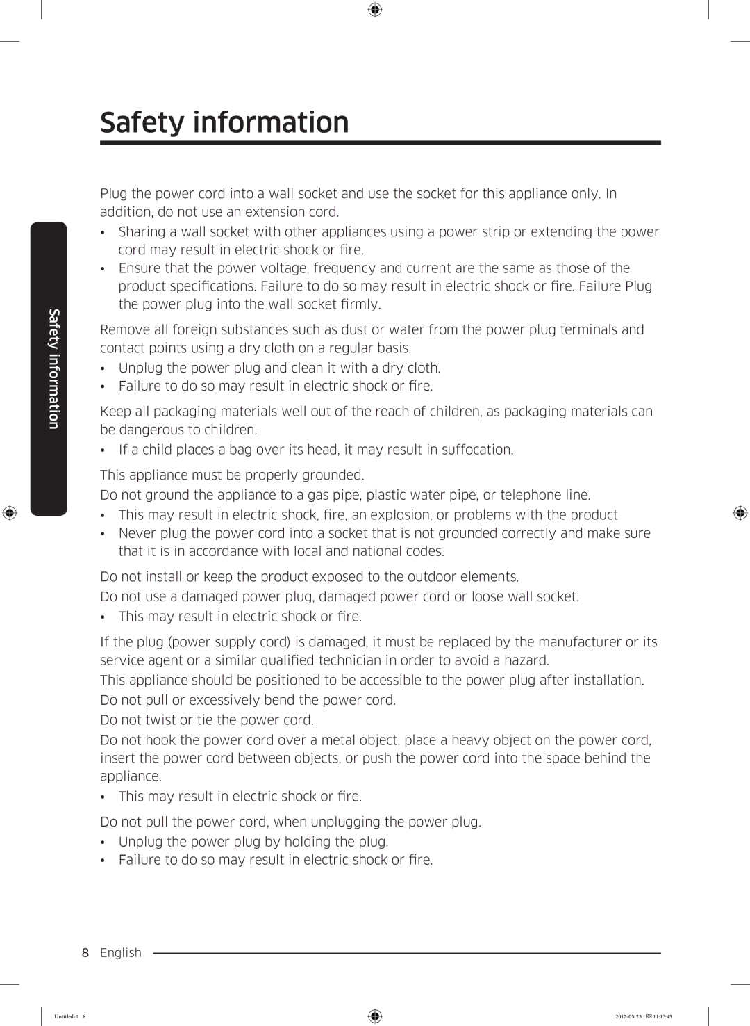 Samsung DV90M8204AW/EE manual Safety information 