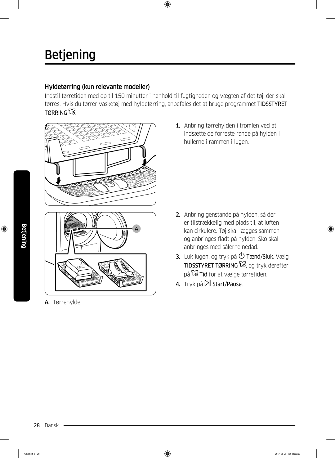 Samsung DV90M8204AW/EE manual Hyldetørring kun relevante modeller, Tørring 