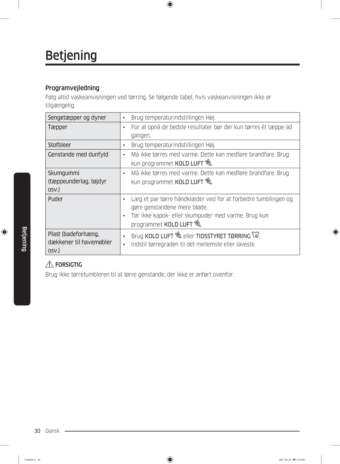 Samsung DV90M8204AW/EE manual Programvejledning 