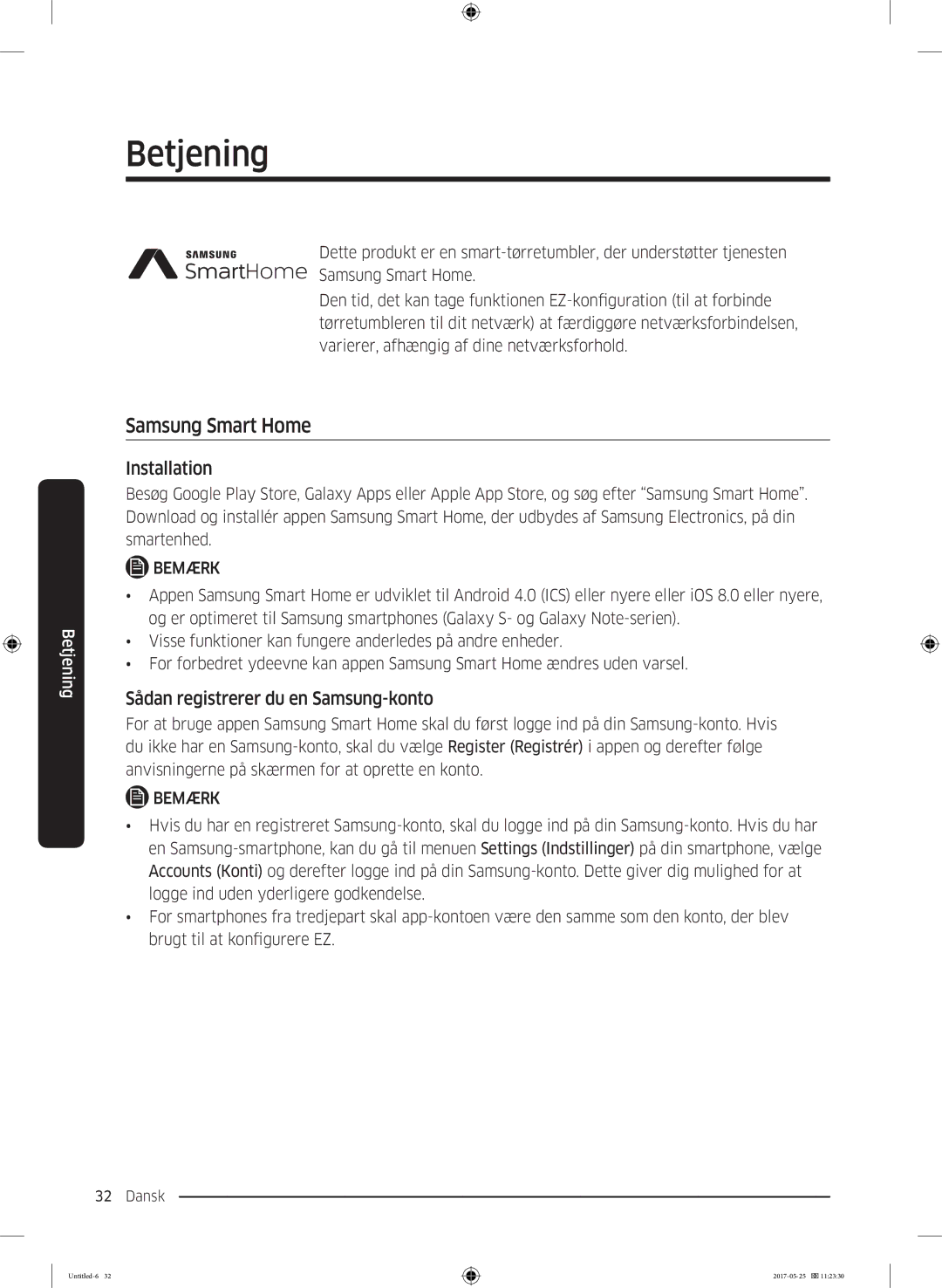 Samsung DV90M8204AW/EE manual Samsung Smart Home, Sådan registrerer du en Samsung-konto 