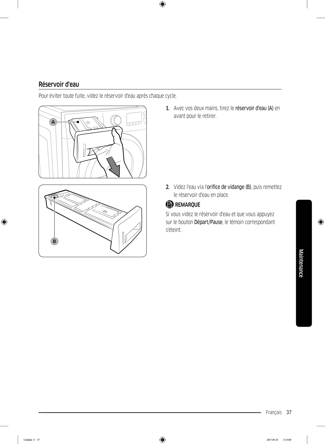 Samsung DV90M8204AW/EF manual Réservoir deau 