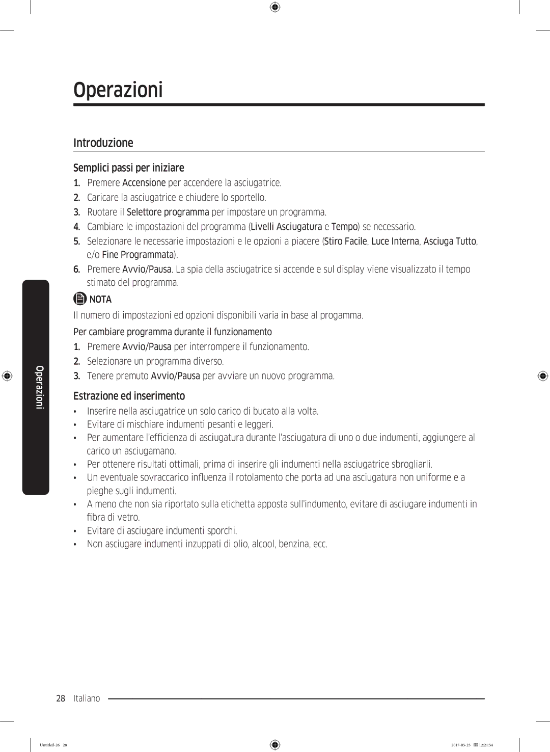 Samsung DV90M8204AW/ET manual Introduzione, Semplici passi per iniziare, Estrazione ed inserimento 