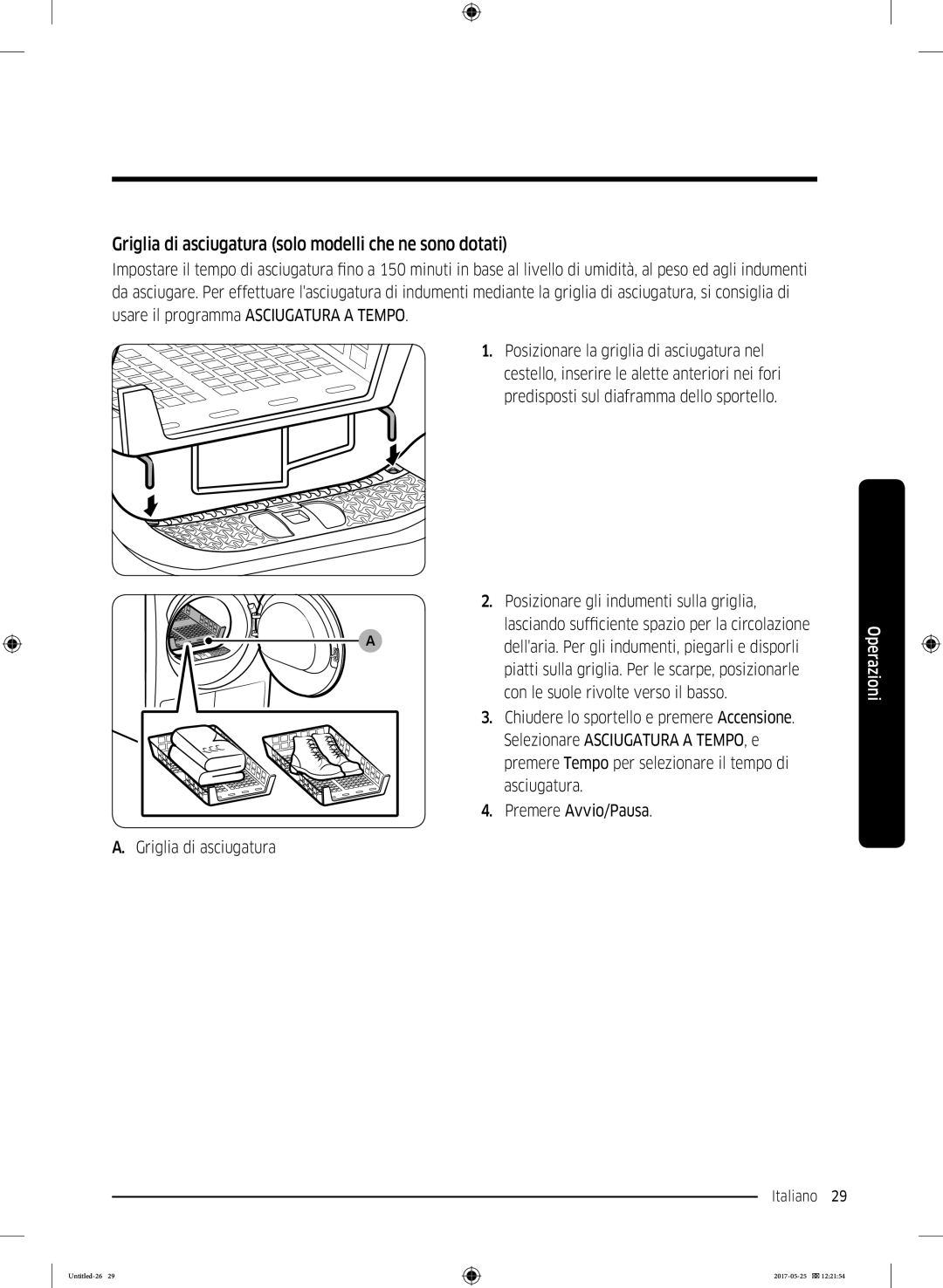 Samsung DV90M8204AW/ET manual Griglia di asciugatura solo modelli che ne sono dotati 