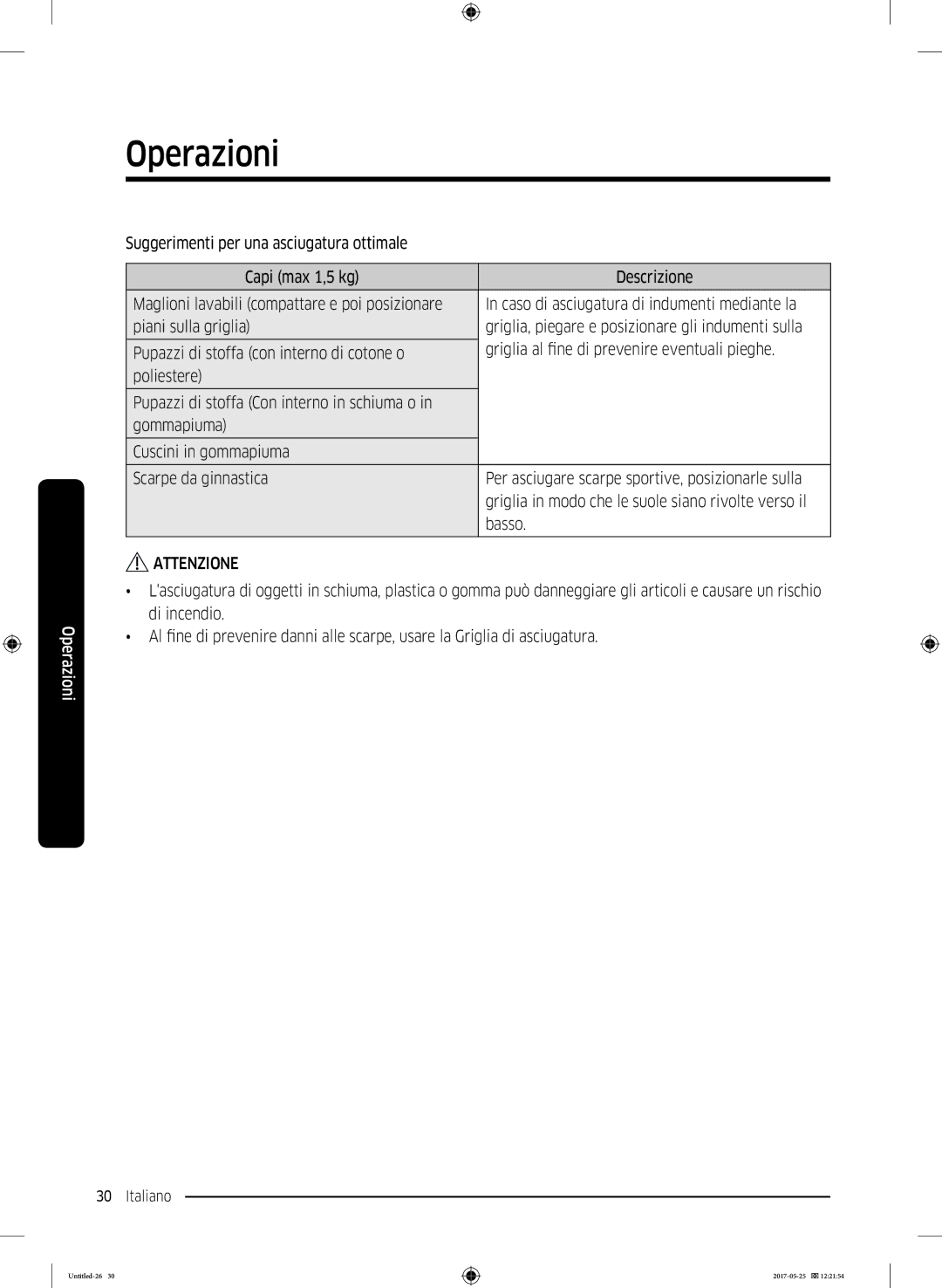 Samsung DV90M8204AW/ET manual Attenzione 