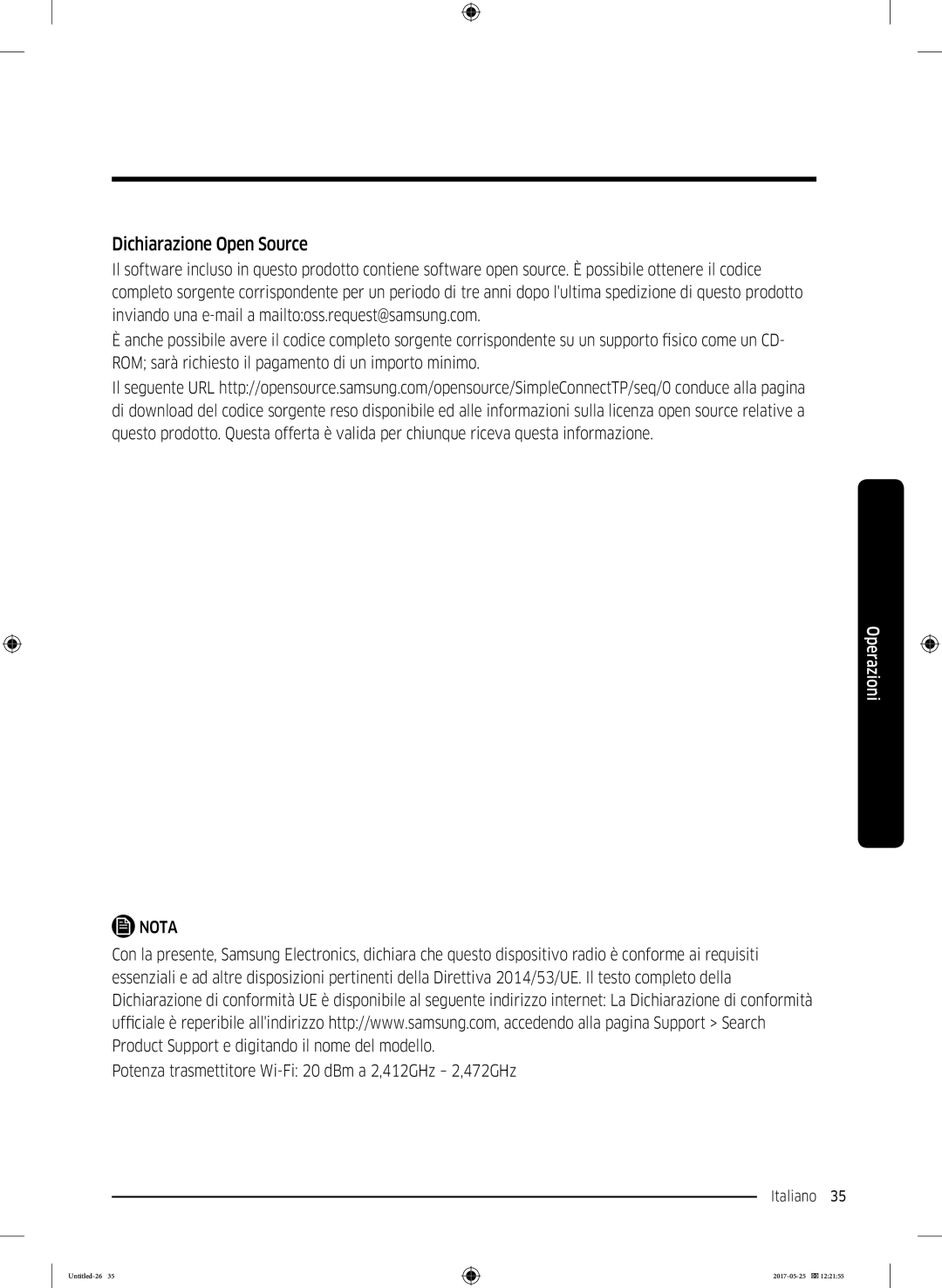 Samsung DV90M8204AW/ET manual Dichiarazione Open Source 