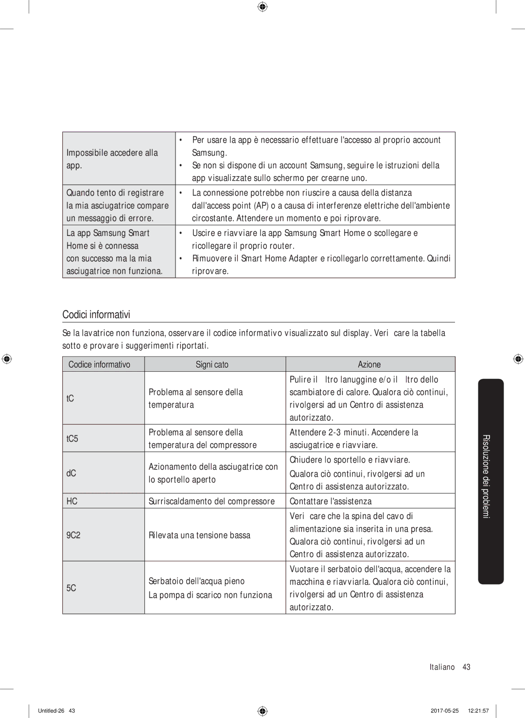 Samsung DV90M8204AW/ET manual Codici informativi 