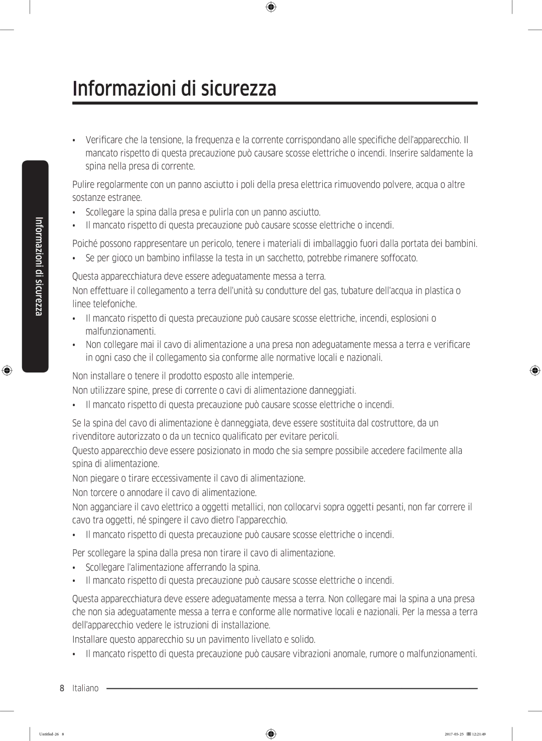 Samsung DV90M8204AW/ET manual Informazioni di sicurezza 