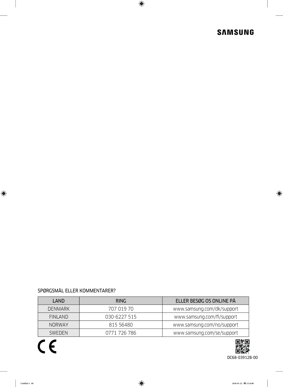 Samsung DV90N62632W/EE manual Denmark 