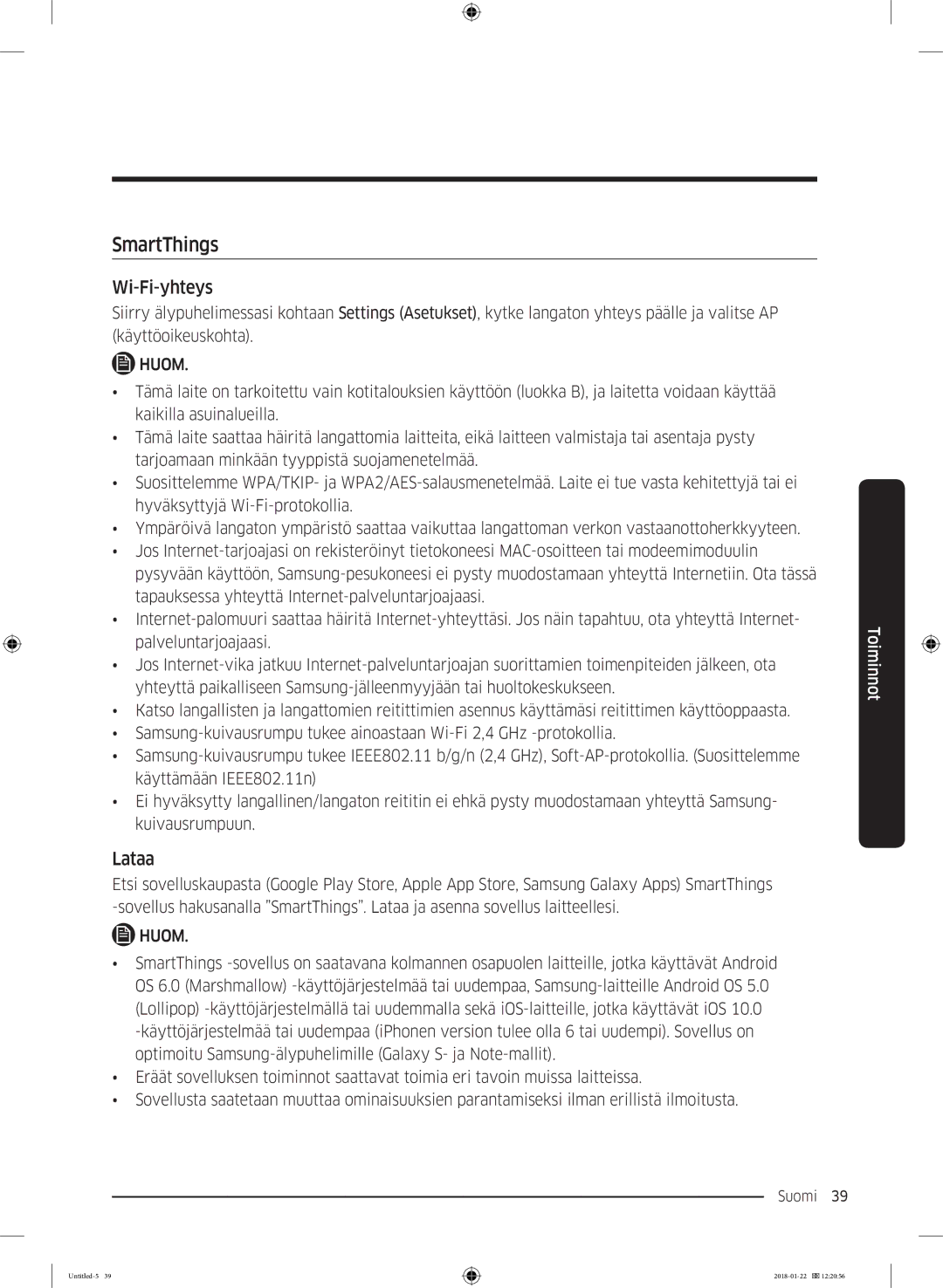 Samsung DV90N62632W/EE manual Wi-Fi-yhteys, Lataa 