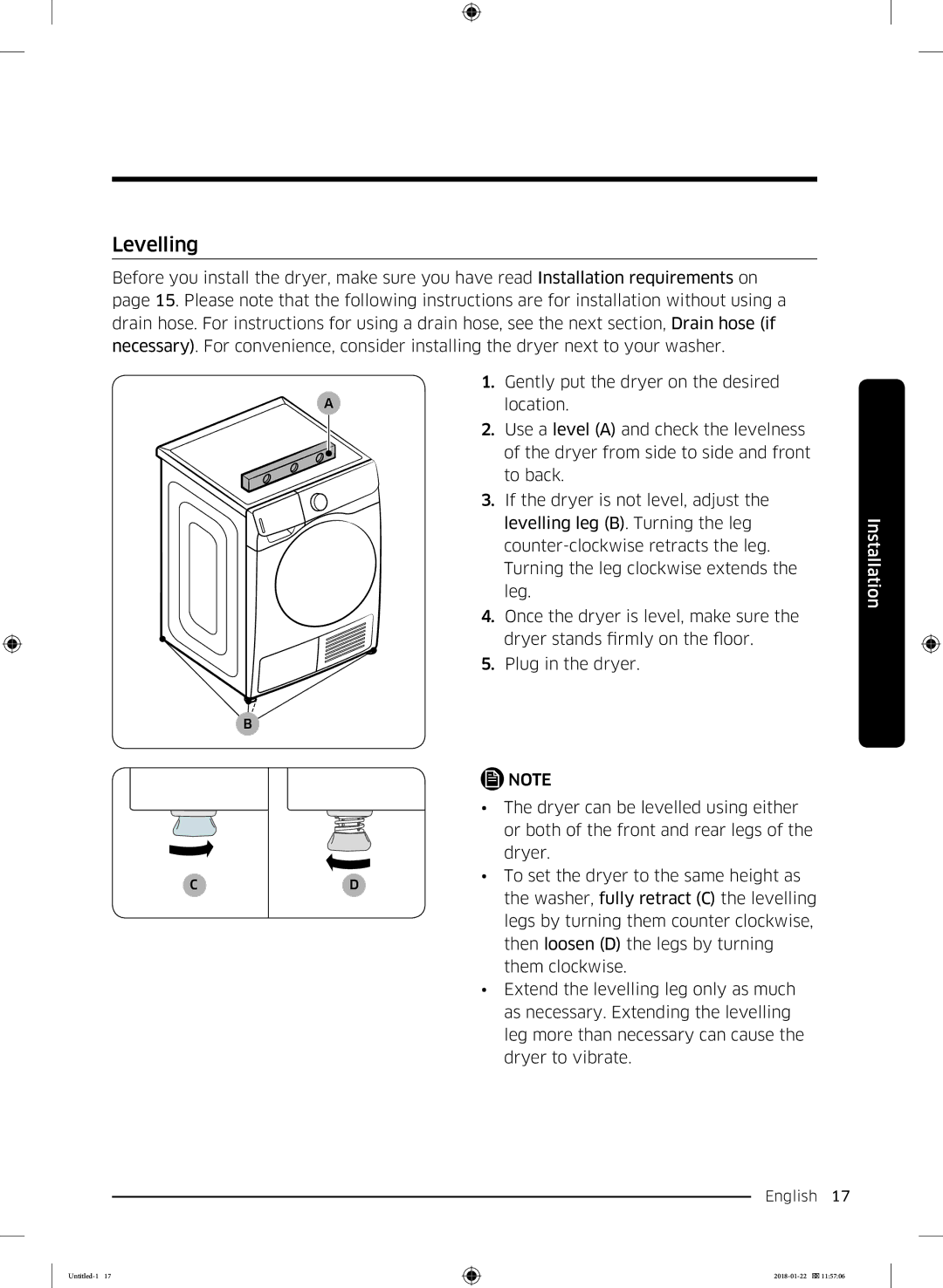 Samsung DV90N62632W/EE manual Levelling 