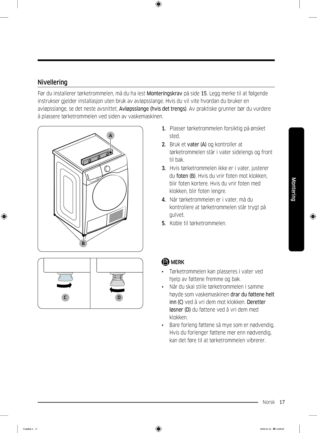 Samsung DV90N62632W/EE manual Inn C ved å vri dem mot klokken. Deretter 