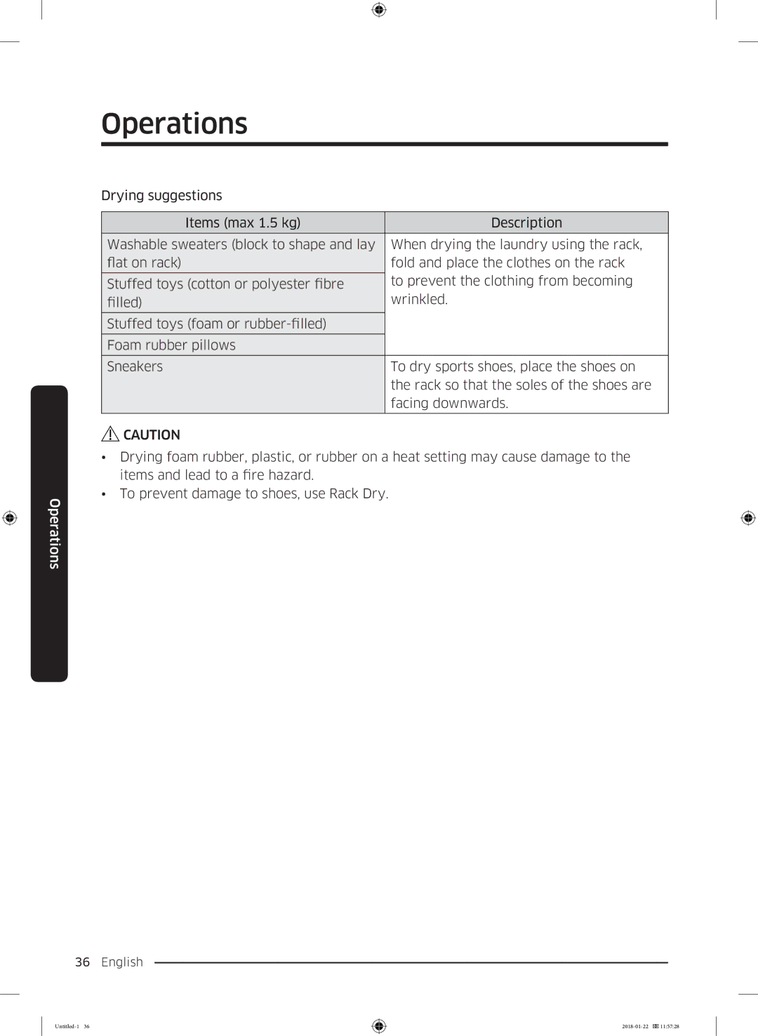 Samsung DV90N62632W/EE manual Operations 