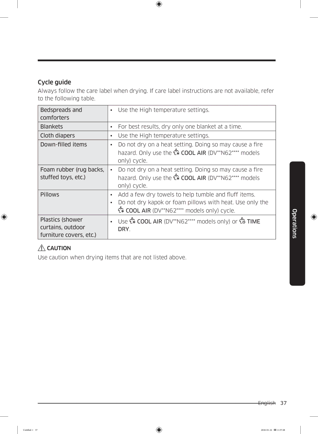 Samsung DV90N62632W/EE manual Cycle guide, Dry 