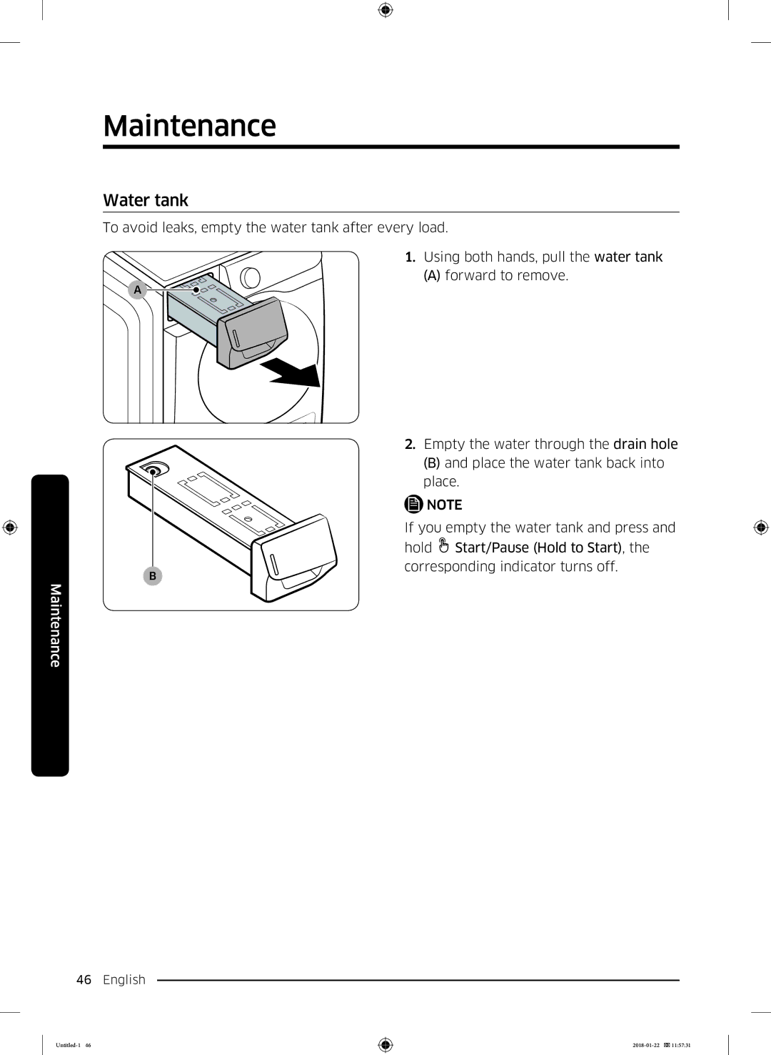 Samsung DV90N62632W/EE manual Water tank 