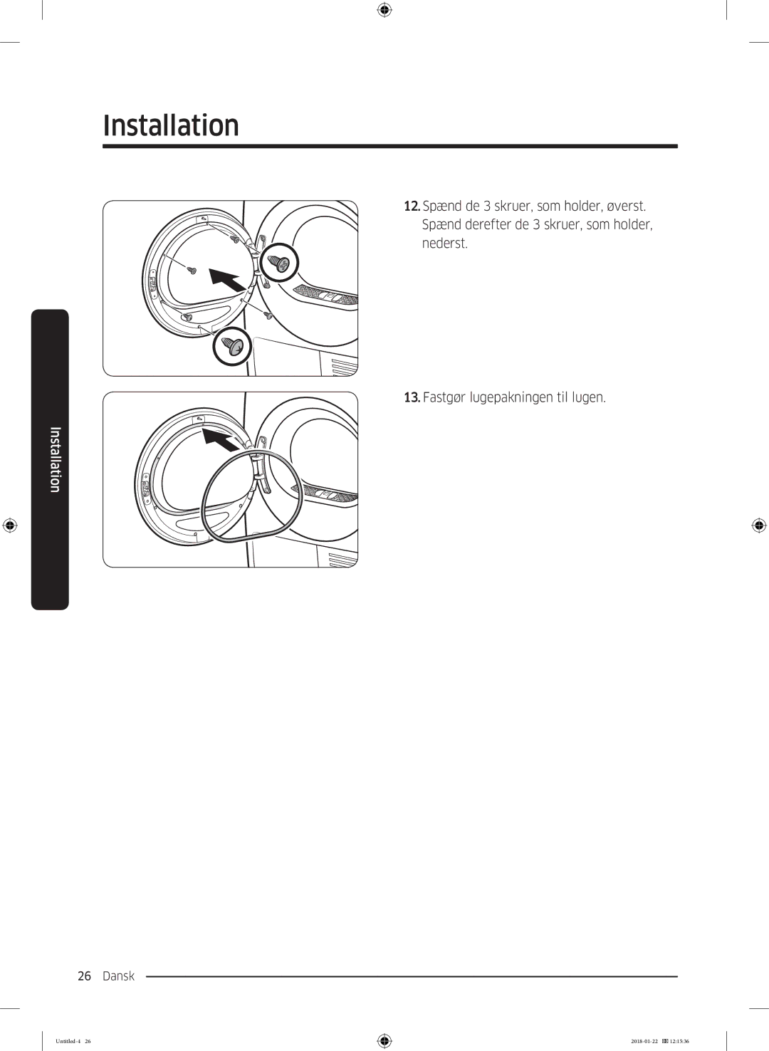 Samsung DV90N62632W/EE manual Installation 